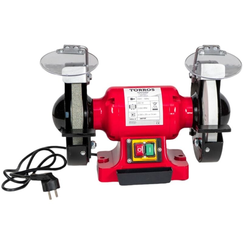 Torros - Touret à meuler ø200 mm 2850 tr/min 450 w 230V avec meules en grain 36 et 80 TOU200