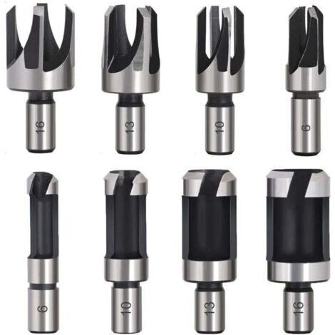 Tourillon Bois 8PCS Foret Bois Fraise à Bouchonner Bois outil de coupe bois Mèches des Bouchons Wood Plug Cutter Drill Bits 6mm /10mm/13mm/16mm Petite Fraise Bois Pour Perceuse