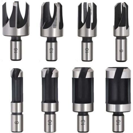 Tourillon Bois 8PCS HSS Foret Bois Fraise à Bouchonner,Fraise à Bouchonner Bois Mèche à Bouchon Bois Foret à Faire Cheville Outil de Coupe pour Faire une Bois Bouchon Cheville Tourillon Goujon Tenon D