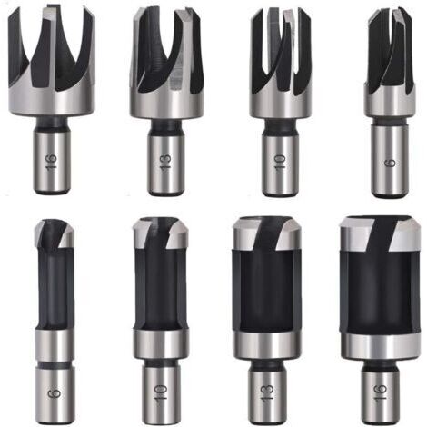 Tourillon Bois 8PCS HSS Foret Bois Fraise Bouchonner Bois outil de coupe bois Mches des Bouchons Wood Plug Cutter Drill Bits 6mm /10mm/13mm/16mm Petite Fraise Bois Pour Perceuse