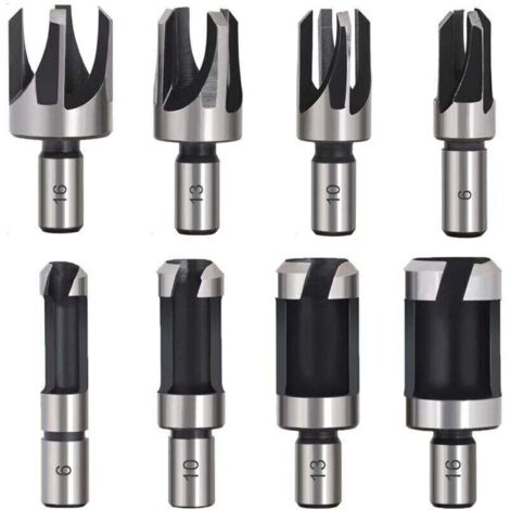 Tourillon Bois 8PCS HSS Foret Bois Fraise Bouchonner Bois outil de coupe bois Mches des Bouchons Wood Plug Cutter Drill Bits 6mm /10mm/13mm/16mm Petite Fraise Bois Pour Perceuse