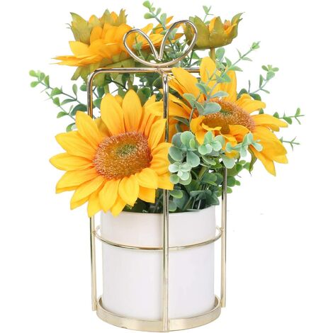 16" Tournesol artificielle arrangement dans vase en verre Haute Qualité Soie Plante 