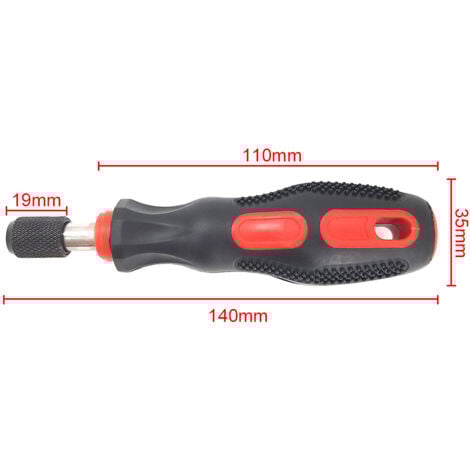 Tournevis 1/4 pouce (6.35mm) avec Porte-Embouts Magnétique Manche Court, Porte-tournevis à main avec poignée en PP+TPR, Rouge