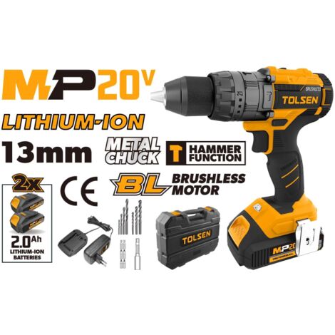 TOURNEVIS 20V AVEC BRUSHLESS PERCUSSION SE'RIE MP20V, 2 BATTERIES 2.0AH, COUPLE MAX 58 NM, EMBRAYAGE 21+1+1 : RE'GLAGE, LUMIE'RE LED, 3 MODES, COFFRET RIGIDE POUR RE'PARATION, DIY TOLSEN