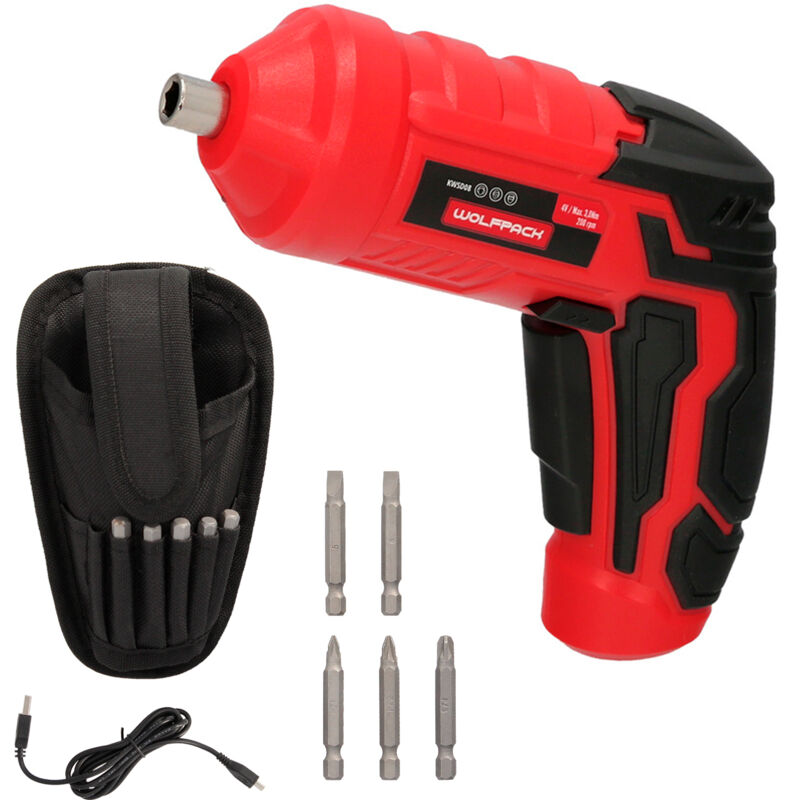 Tournevis 4 v. Avec led, étui et 5 tournevis, batterie rechargeable usb