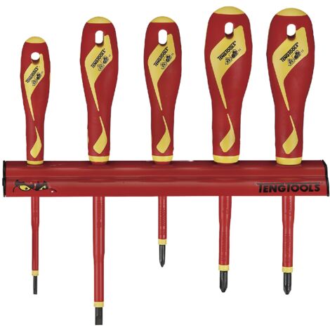 Tournevis 5 pcs 1000V sur support mural Teng Tools WRMDV05N-1
