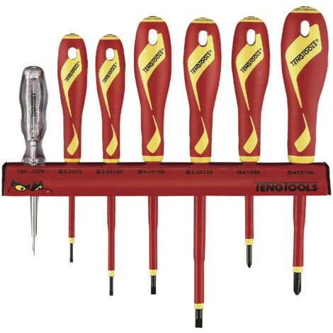 Tournevis 7 pcs 1000V sur support mural Teng Tools WRMDV07N-1
