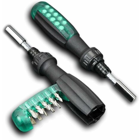 Tournevis à cliquet avec embout magnétique, 10 en 1, petite poche, vert, 1 pièce,de