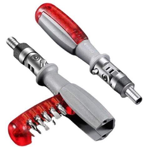 Tournevis à cliquet avec Multi Embout Magnétique, 10 en 1, Petite Poche Mini Tournevis, Convient Pour la Maison et Accessoire Voiture Interieur, Rouge, 1 pièce