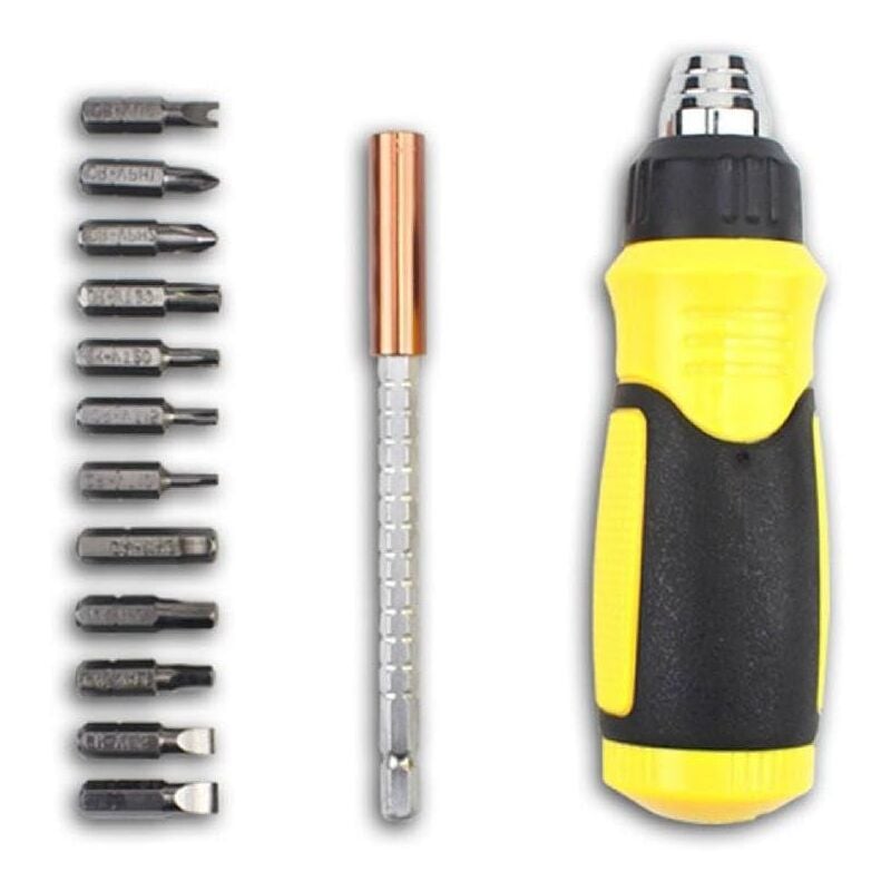 Jusch - Tournevis à cliquet magnétique 12 en 1 pour tête télescopique, économe en main-d'œuvre, outils à main, ensemble de tournevis à cliquet pour