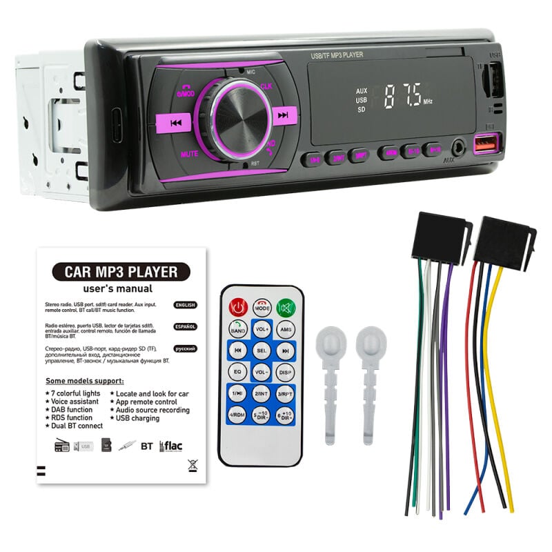 LIFCAUSAL Autoradio Bluetooth Voiture avec Radio FM/MP3, Appels Mains Libres, Lecteur USB-Carte TF-AUX, Assistant Vocal, Enregistreur Audio,