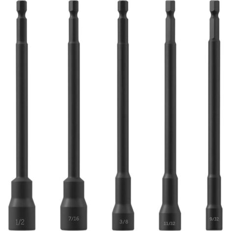 Tournevis à Douille Magnétique (5 Pièces) - SAE, Longueur de 6 Pouces, Porte-Embout de Tournevis à Douille avec Tige Hexagonale de 1/4 Pouce pour Perceuse à Percussion