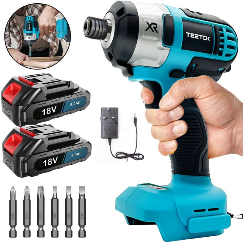 Tournevis à frapper, perceuse à percussion sans fil pour voiture, vitesse variable avec 6 embouts de tournevis + 2 batteries 3,0 A + chargeur,