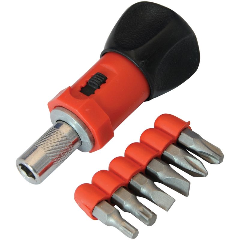 Silverline - tournevis court à cliquet et 6 embouts 80 mm 250488