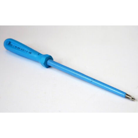 Tournevis cruciforme Phillips 4X120mm isolé 1000V manche bleu lame acier ATEX II PH0 DERANCOURT