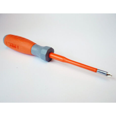 Tournevis cruciforme Pozidrive 4x75mm isolé 1000V manche bi-matière lame acier decolleté empreinte PZ0 DERANCOURT
