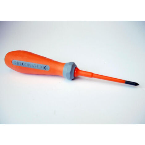 Tournevis cruciforme Pozidrive 4x75mm isolé 1000V manche bi-matière lame acier décolletée empreinte PZ0 DERANCOURT