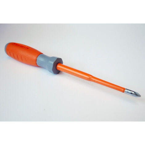Tournevis cruciforme Pozidrive 5x100mm isolé 1000V manche bi-matière lame acier decolleté empreinte PZ1 DERANCOURT