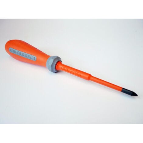 Tournevis cruciforme Pozidrive 5x100mm isolé 1000V manche bi-matière lame acier décolletée PZ1 DERANCOURT