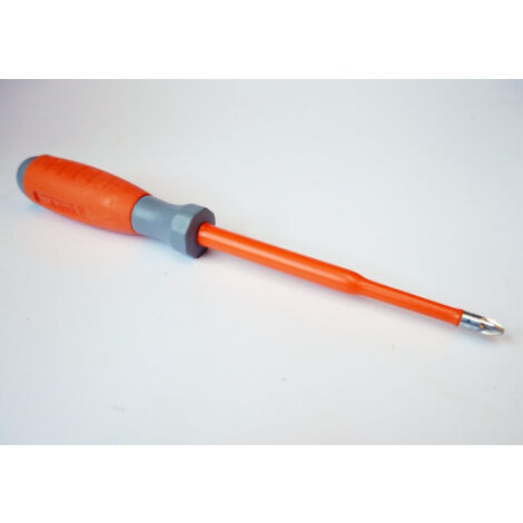 Tournevis cruciforme Pozidrive 6x125mm isolé 1000V manche bi-matière lame acier decolleté empreinte PZ2 DERANCOURT