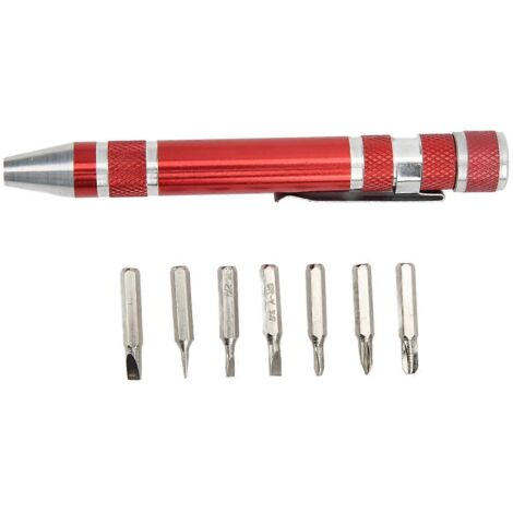 Tournevis de poche 8 en 1 Mini tournevis stylo magnétique multifonction pour vis fines, rouge