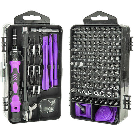 Tournevis de precision 115 en 1 pour telephone Kit de reparation magnetiques, aimant Mini tournevis pour lunettes Iphone Xiaomi montre jeu de tournevis Mauve