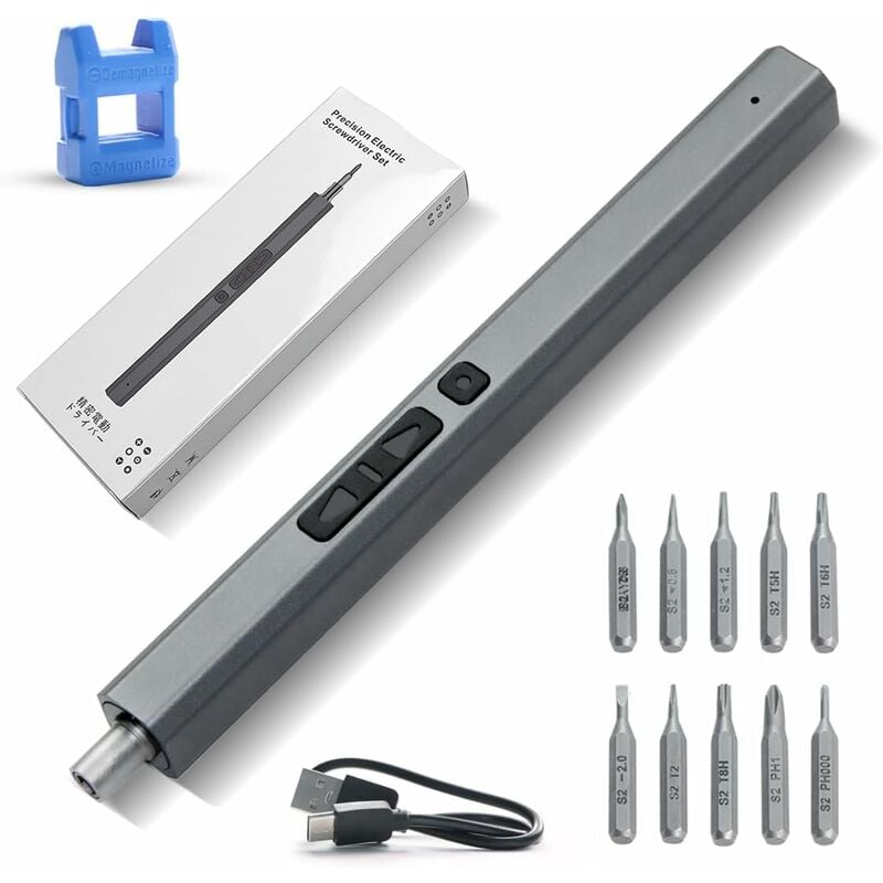 Tournevis de Precision Electrique, 11 en 1 Mini Tournevis électrique Kit Tournevis 350mAh Tournevis Electrique Sans Fil avec 10 Embouts de Précision