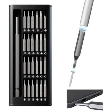Tournevis de Précision Magnétique 25 en 1 - Mini Set d'Outils avec Embouts Torx & Phillips Coffret Aluminium pour Réparation Lunettes, Montres, Smartphone et Électronique