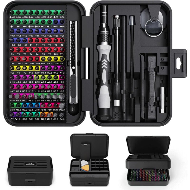 Tournevis de Précision, Ultrixe 132Pcs Kit Coffret tournevis de précision et embouts, Magnétique, Multifonction Bricolage Outillage, pour iphone,