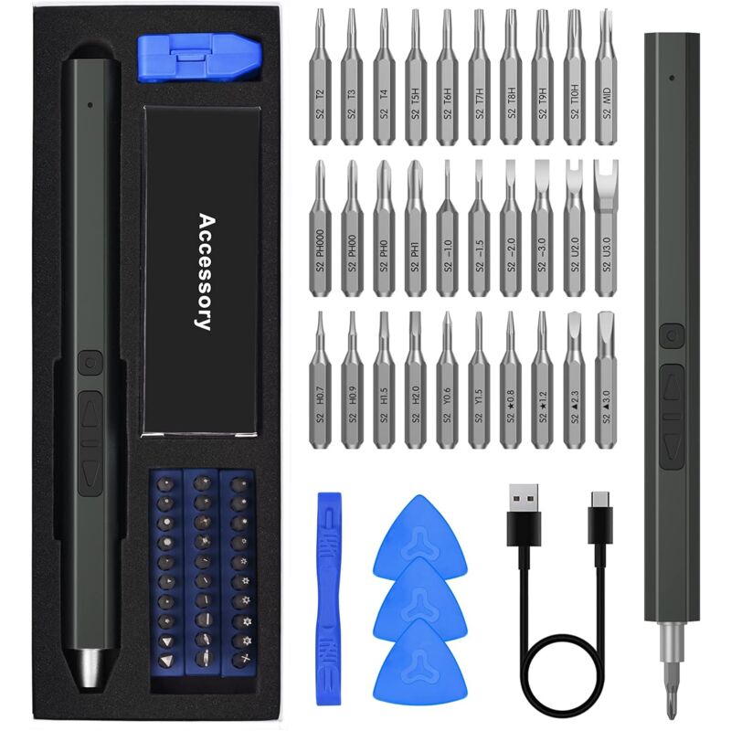 Tournevis Electrique Precision, Kit d'outils de réparation 36 en 1 Chargement usb & Éclairage led, pour téléphone portable, montre, ordinateur