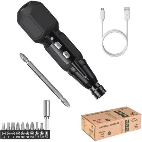 Tournevis électrique sans fil 3,6 V, rechargeable, portable, rotatif, outil de réparation automatique, avec éclairage LED, embout double tête 6,35 mm, câble de chargement USB