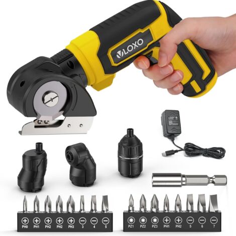 Tournevis Electrique Sans Fil,  4V Set avec 4 Ebouts, Lampe LED et Boîte de Rangement, Pour la Réparation le Bricolage -