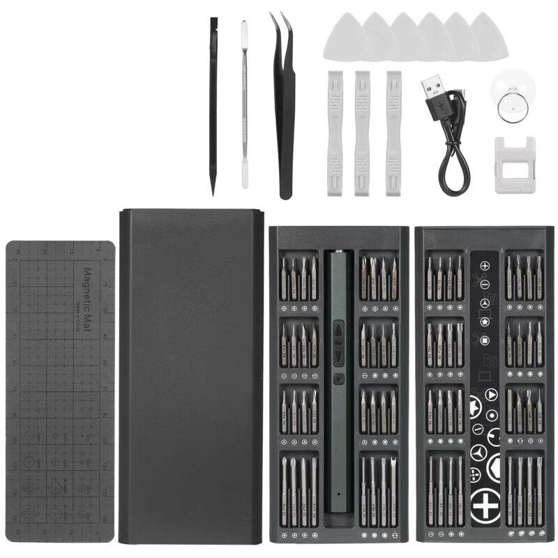 Tournevis Électrique sans Fil 82 en 1 avec 3 Éclairages LED, Tournevis Électricien avec 64 Embouts Magnétiques, Tournevis de Précision Sans Fil