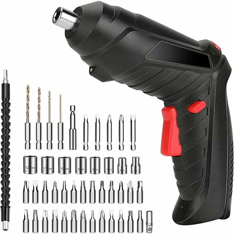 Tournevis électrique sans fil, rechargeable, perceuse électrique rotative pour travaux de bricolage à la maison, noir