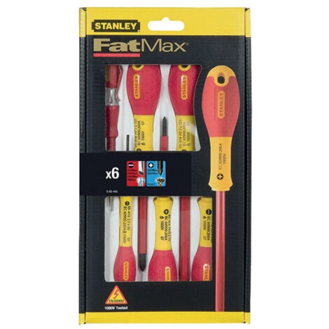 tournevis isoles 1000v elec +pozi + testeur - jeu de 6pcs fatmax