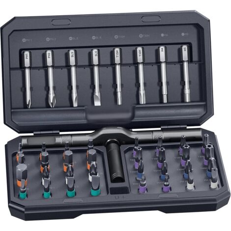 Tournevis magnétique 42 en 1 - Set multi-embouts avec étui de rangement - Kit pour ordinateurs, lunettes, vélos, montres, meubles et travaux de bricolage