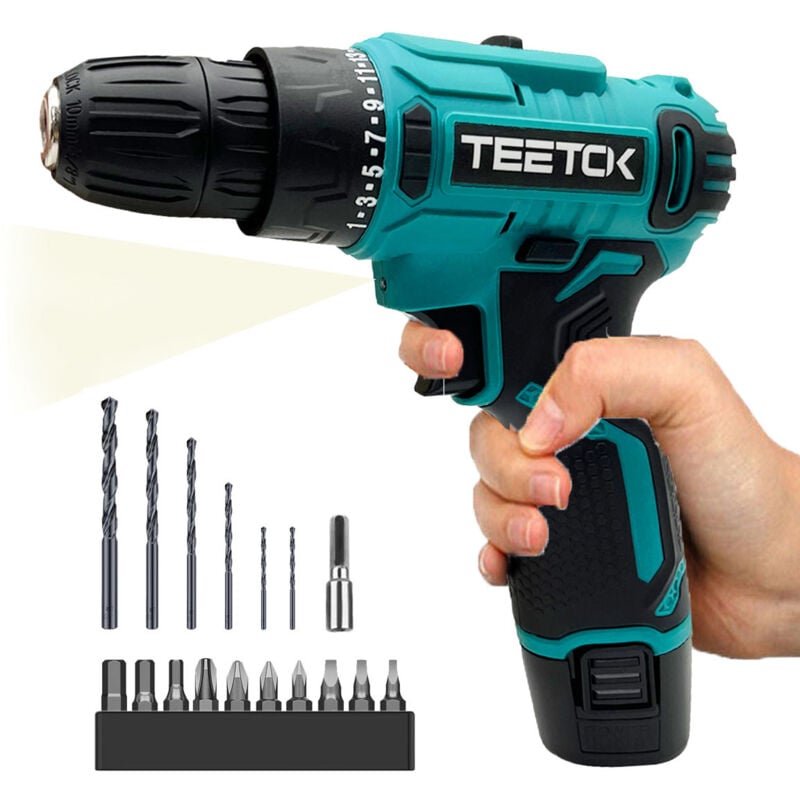 Tournevis, perceuse sans fil, tournevis électrique haute puissance, perceuse combinée à batterie 40 N.m, mandrin 3/8', lumière led, couple 25+1,