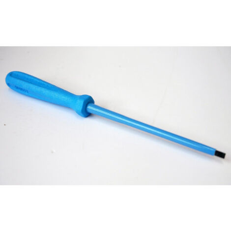 Tournevis plat 3.5x0.6x100mm isolé 1000V lame acier chromé manche bleu ATEX II pour vis tête fendue DERANCOURT