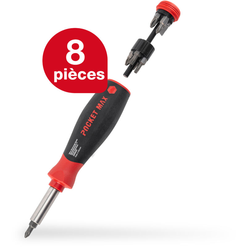 Tournevis avec magasin d'embouts PocketMax® magnétique Composition avec 8 embouts 1/4' (45292) - Wiha