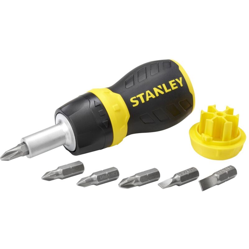 Stanley - Tournevis Porte-Embouts Boule à Cliquet - Bimatière - 6 Embouts - Phillips - Pozi - Fente 0-66-358