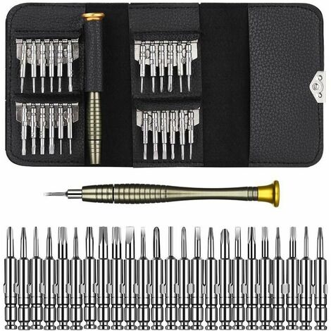 Tournevis Précision Mini 25 en 1 Kit de Tournevis Outils de Réparation pour iphone, Portable Laptop, Montre, Bijoux, Jouets, Lunettes etc Kit de Tournevis Set avec étui en Cuir
