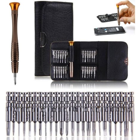 Tournevis Précision Mini 25 en 1 Kit de Tournevis Outils de Réparation pour iphone, Portable Laptop, Montre, Bijoux, Jouets, Lunettes etc Set avec étui en Cuir
