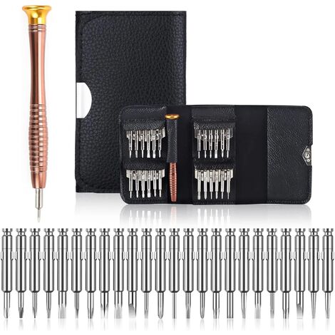 Tournevis Précision Mini 25 en 1 Kit de Tournevis Précision Outils de Réparation, Tournevis Outils Set étui en Cuir pour iphone, Portable, Laptop, Montre, Jouets, Lunettes, Bijoux etc
