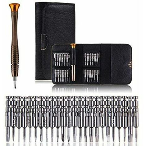 BSR Tournevis Précision Mini 25 en 1 Kit de Tournevis Précision Outils de Réparation, Tournevis Outils Set étui en Cuir pour iphone, Portable, Laptop, Montre, Jouets, Lunettes, Bijoux etc