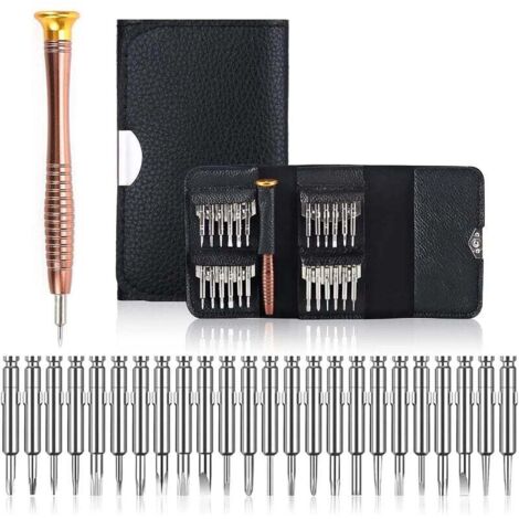 Tournevis Précision Mini 25 en 1 Kit de Tournevis Précision Outils de Réparation, Tournevis Outils Set étui en Cuir pour iphone, Portable, Laptop, Montre, Jouets, Lunettes, Bijoux etc