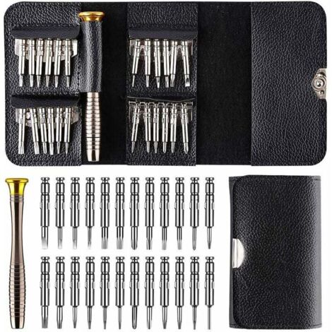 Tournevis Précision Mini 25 en 1 Kit, Kit de Tournevis 25 pièces Outils de Réparation, Set avec étui en Cuir, Tournevis Outils de Réparation