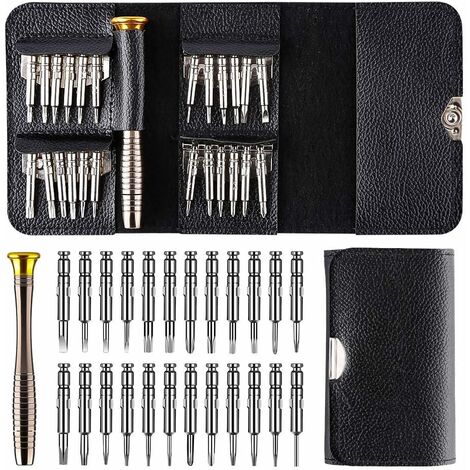 Tournevis Précision Mini 25 en 1 Kit, Kit de Tournevis 25 pièces Outils de Réparation, Set avec étui en Cuir, Tournevis Outils de Réparation pour Laptop, Bijoux, Jouets, Lunettes etc