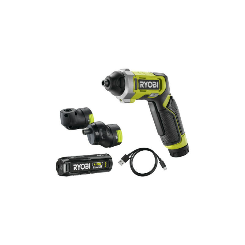 Tournevis 4V USB Lithium 5 Nm éclairage LED Câble USB C 1 batterie 4V 2 0 Ah USB Lithium Livré en coffret + 10 embouts renvoi d'angle + un mandrin déporté RSD4 120TA2