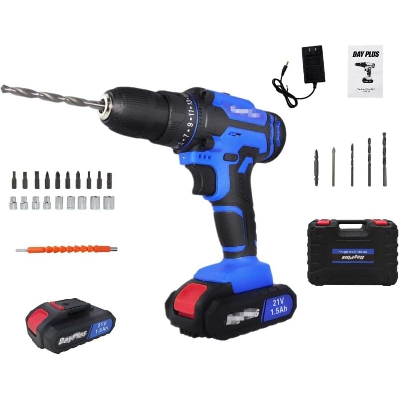 Lucn - Tournevis sans fil - Foret électrique - 45 N.m - Perceuse à percussion - Avec 1 batterie - 1 chargeur et 26 accessoires