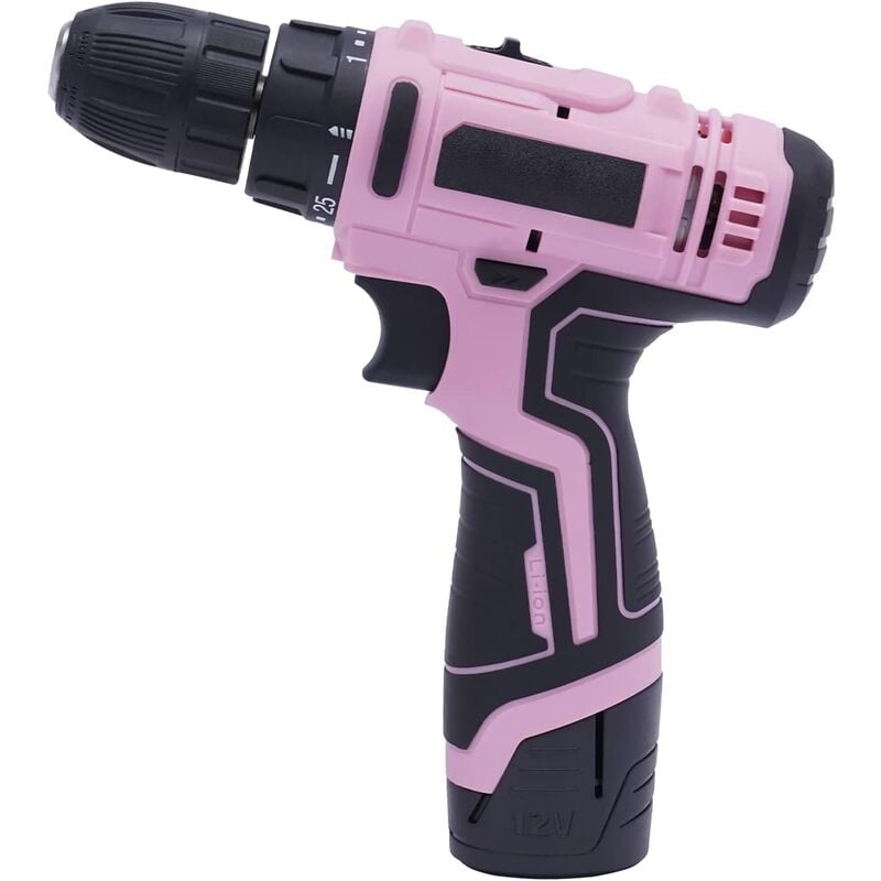 Tournevis sans fil rose 12V, perceuse sans fil avec batterie et chargeur, mandrin de perceuse 10mm, couple 25N. m, perceuse sans fil pour bricolage,
